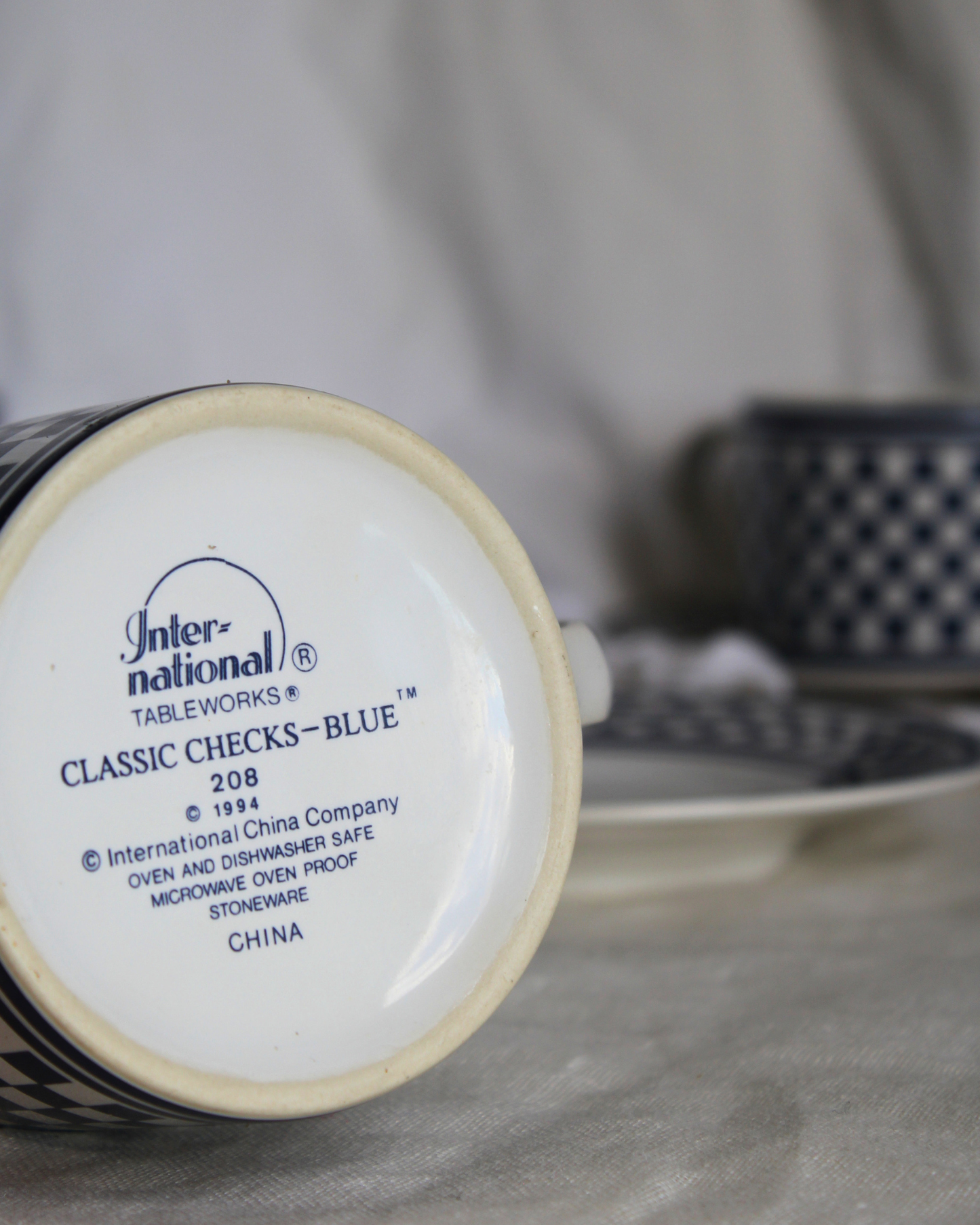 90's Blue Check Cups and Saucers | Set of 3