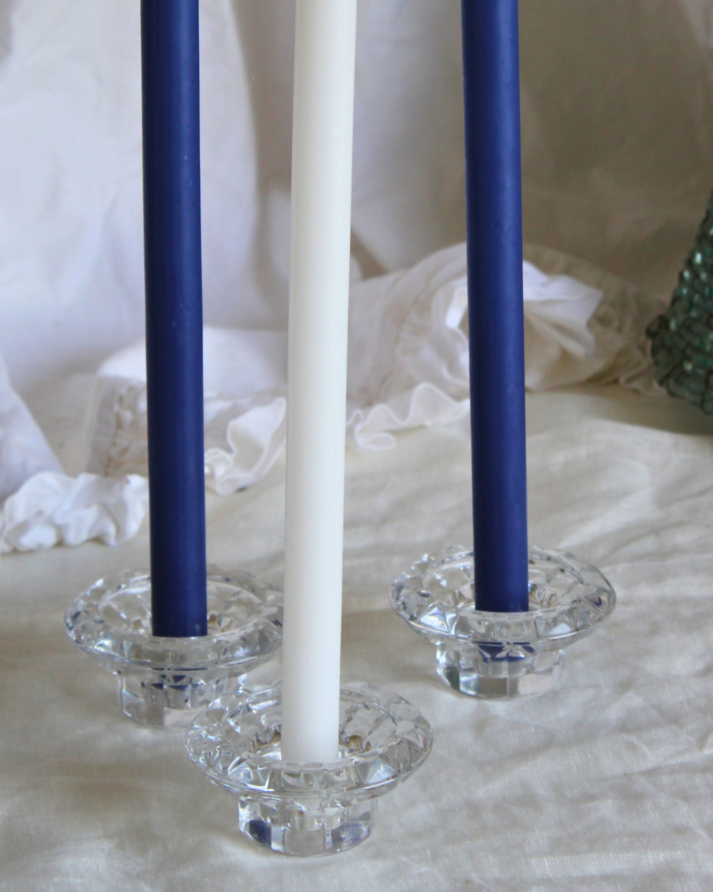 French Glass Candle Holders / Set of 3