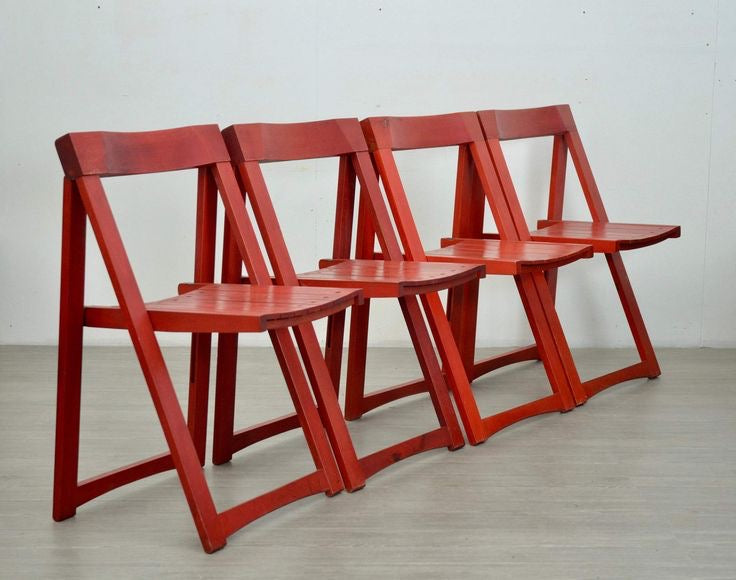 Slatted Folding Wooden Chairs / Set of 5
