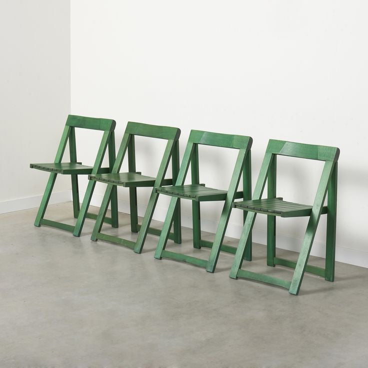 Slatted Folding Wooden Chairs / Set of 5