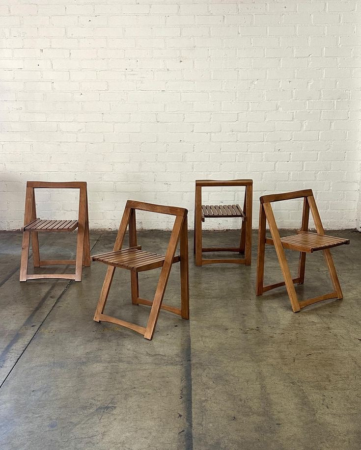 Slatted Folding Wooden Chairs / Set of 5