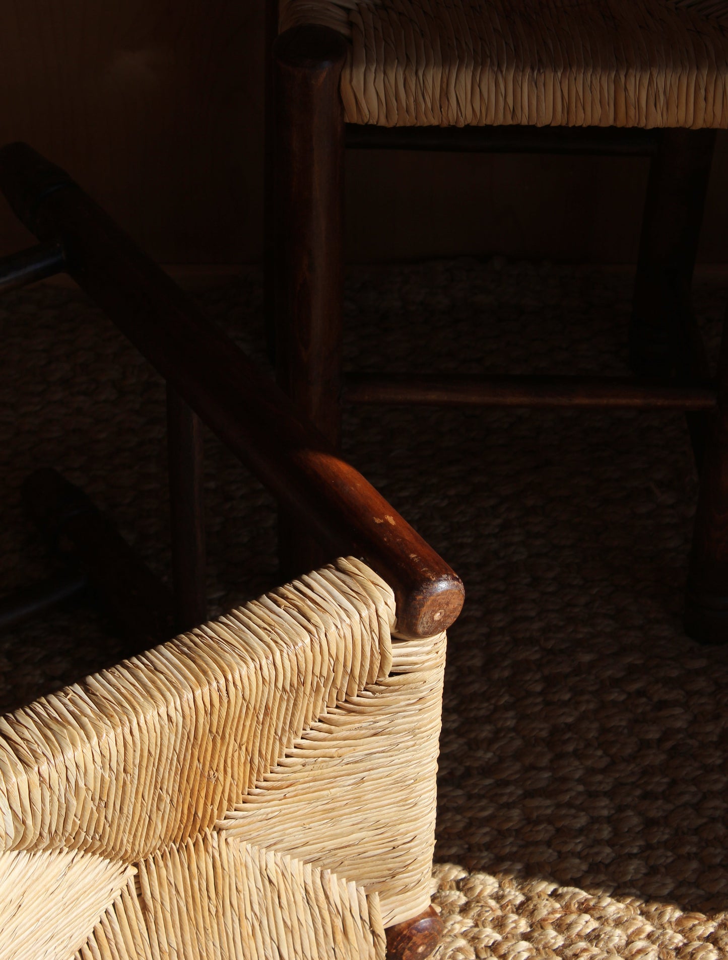Pair of Vintage Rustic Rush Seat Stools