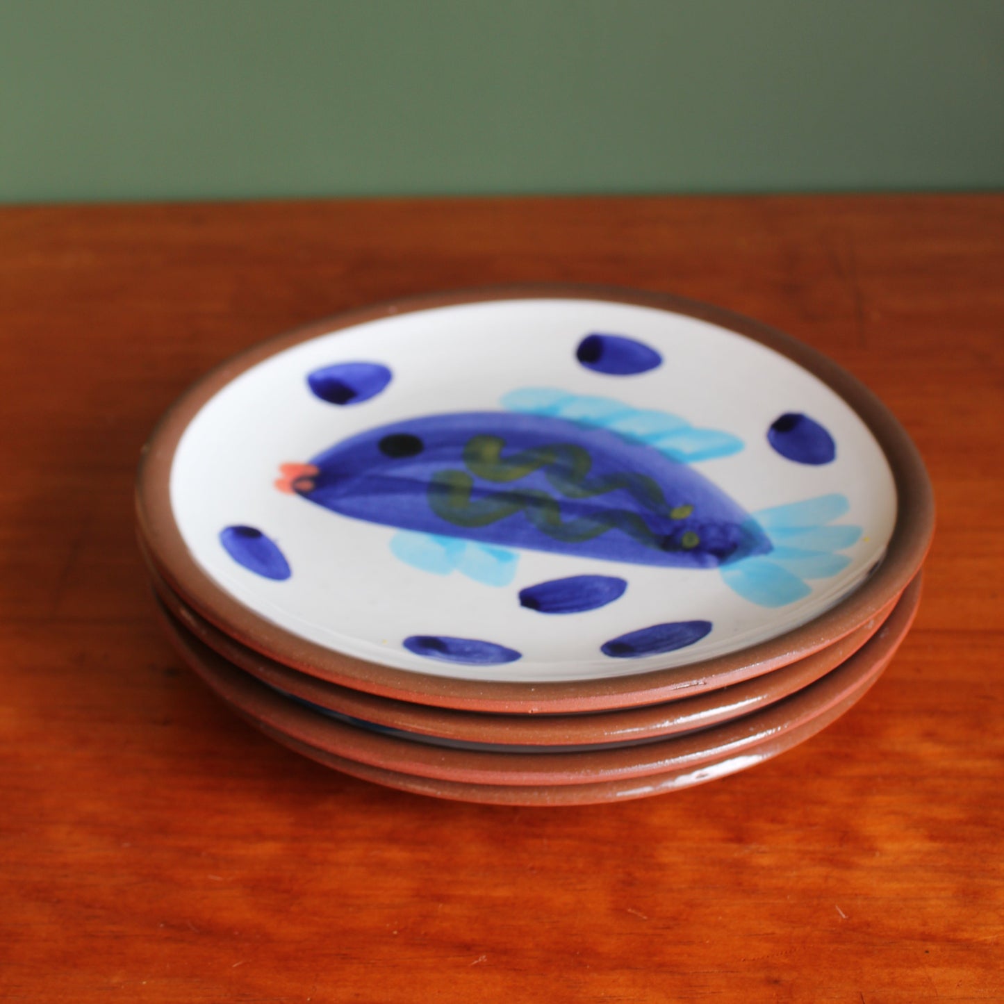 Royce McGlashen Handpainted Terracotta Fish Side Plates / Set of 4