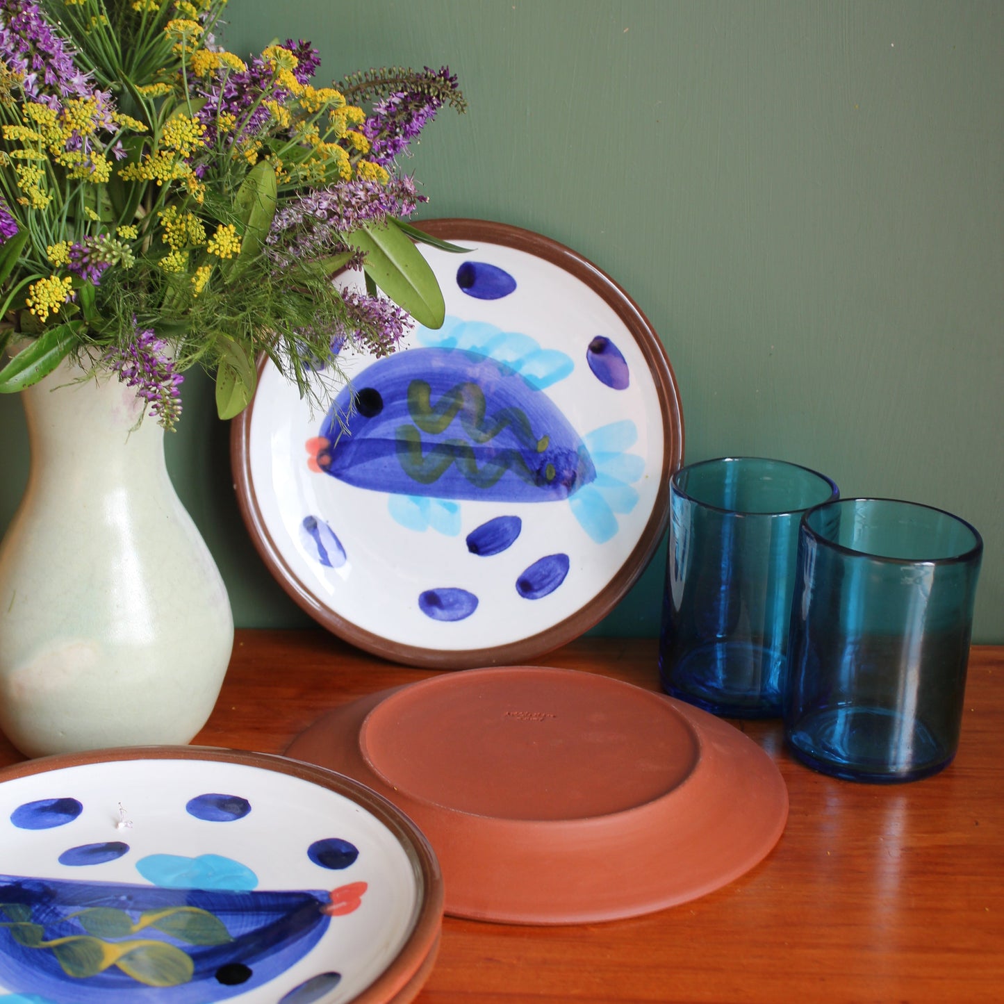 Royce McGlashen Handpainted Terracotta Fish Side Plates / Set of 4