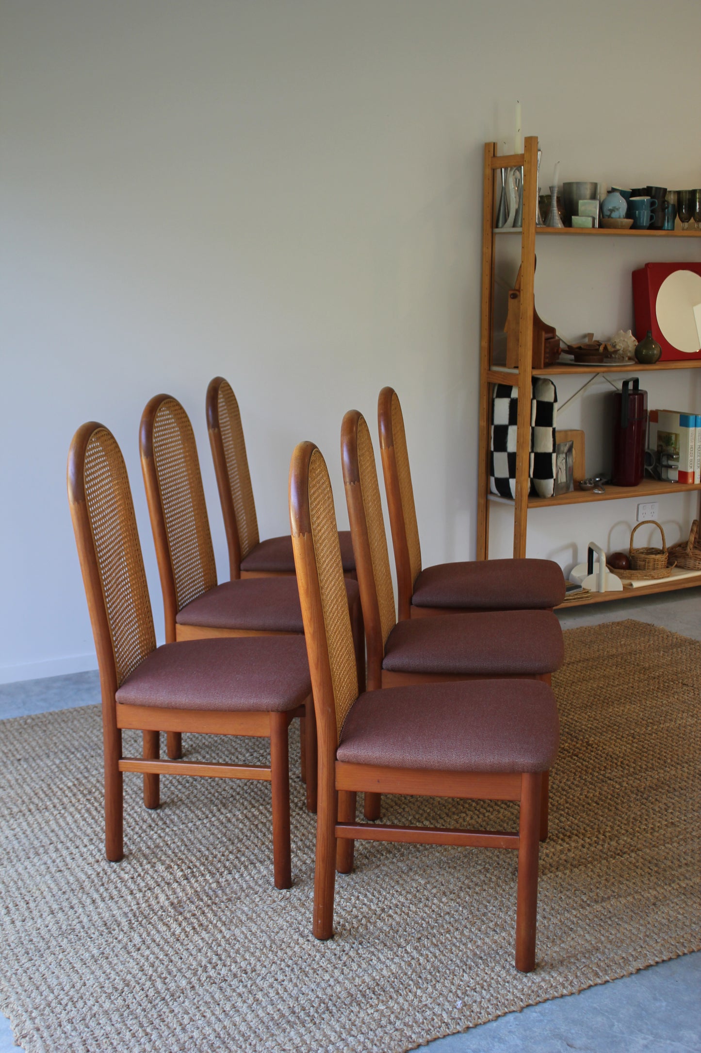 Set of 6 / Kauri & Cane Vintage Dining Chairs