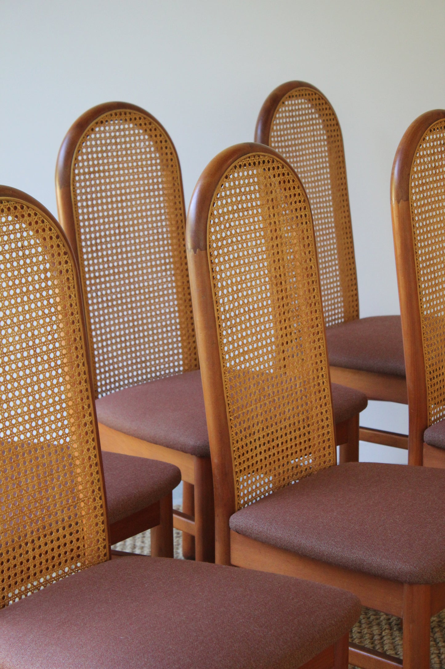 Set of 6 / Kauri & Cane Vintage Dining Chairs