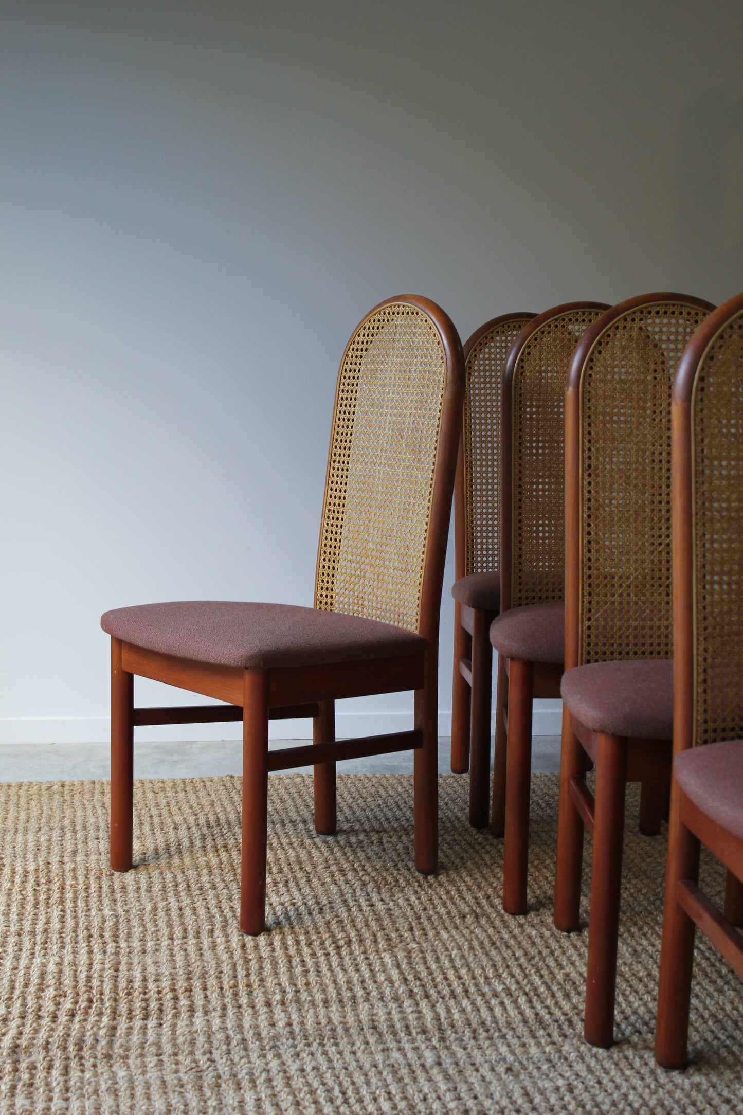 Set of 6 / Kauri & Cane Vintage Dining Chairs