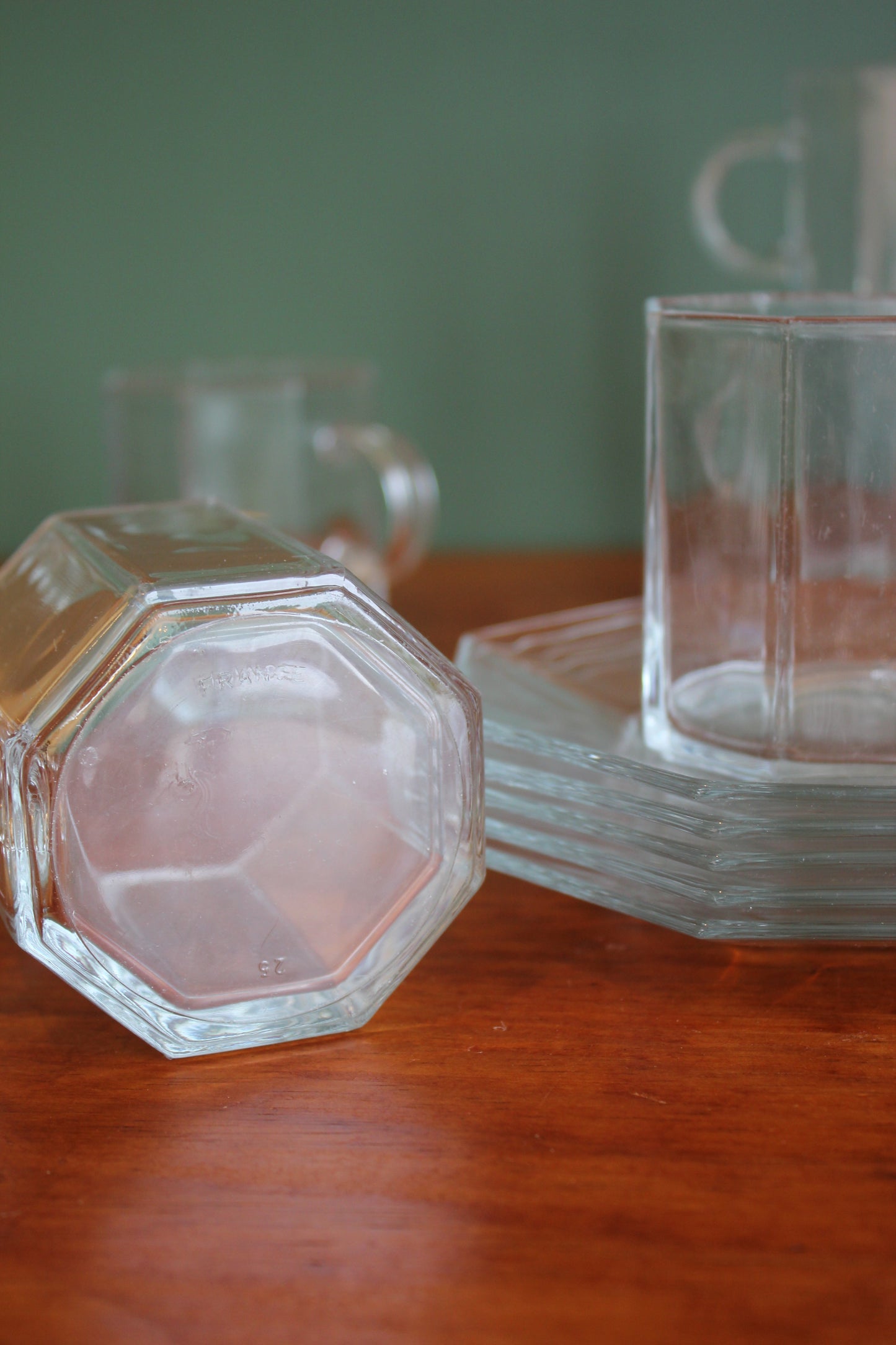 Arcoroc France Octime Glass Cups & Saucers / Set of 5