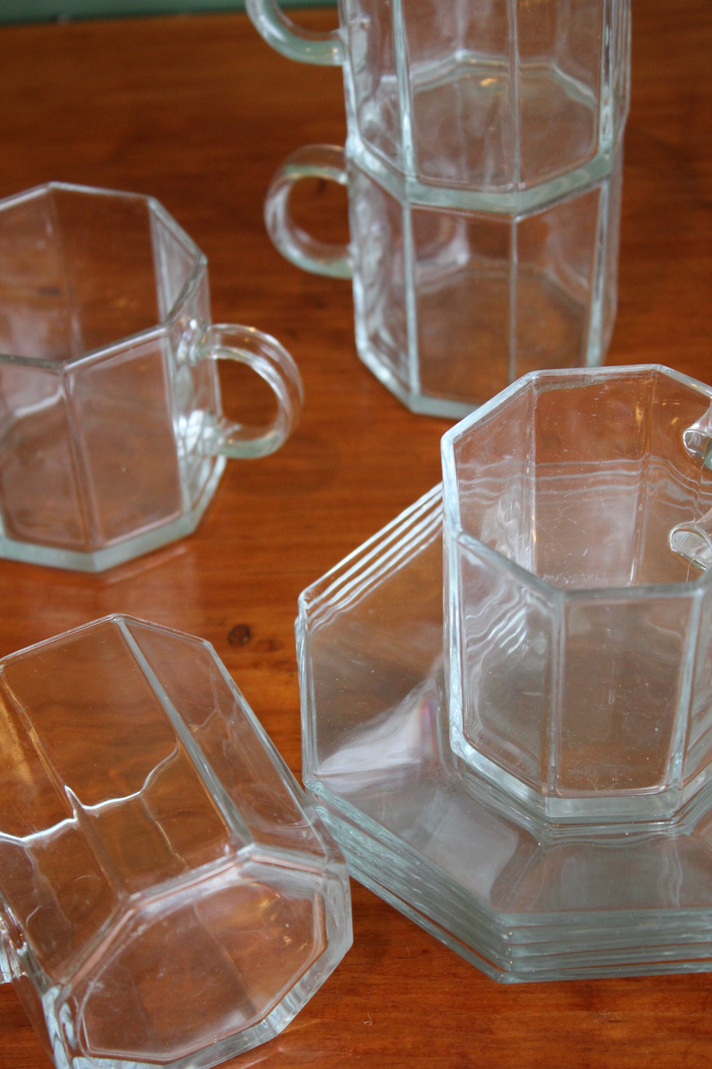 Arcoroc France Octime Glass Cups & Saucers / Set of 5