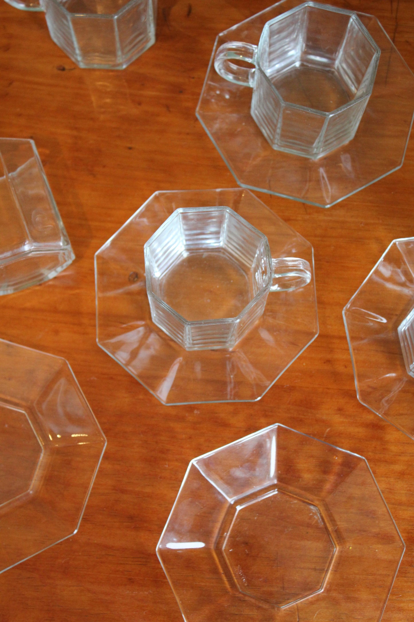 Arcoroc France Octime Glass Cups & Saucers / Set of 5