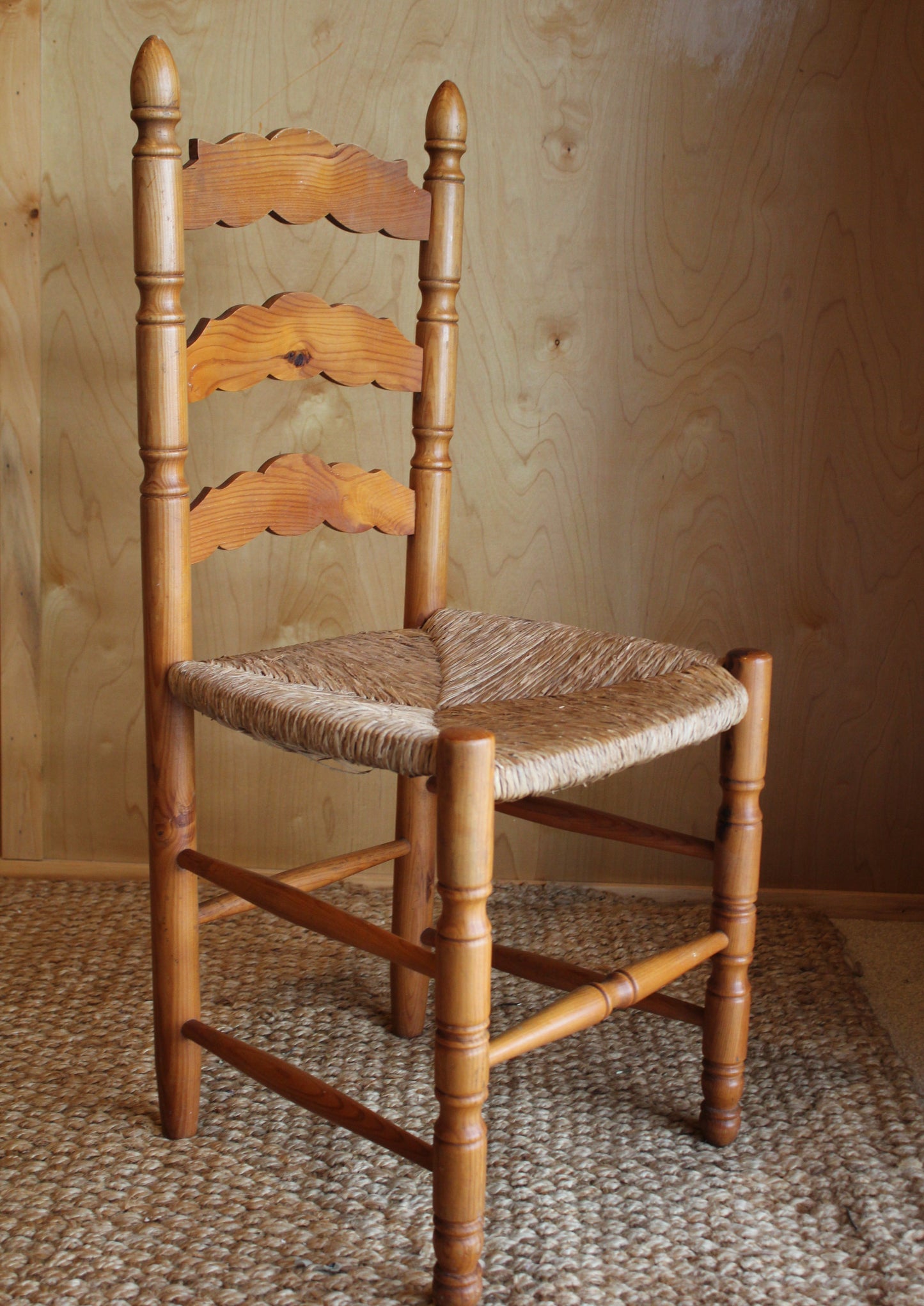Set of 4 Vintage Spanish-Made Rush Seat Chairs