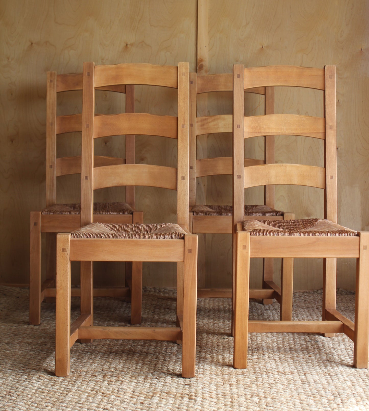 European Beech Ladder Back Chairs / Set of 4