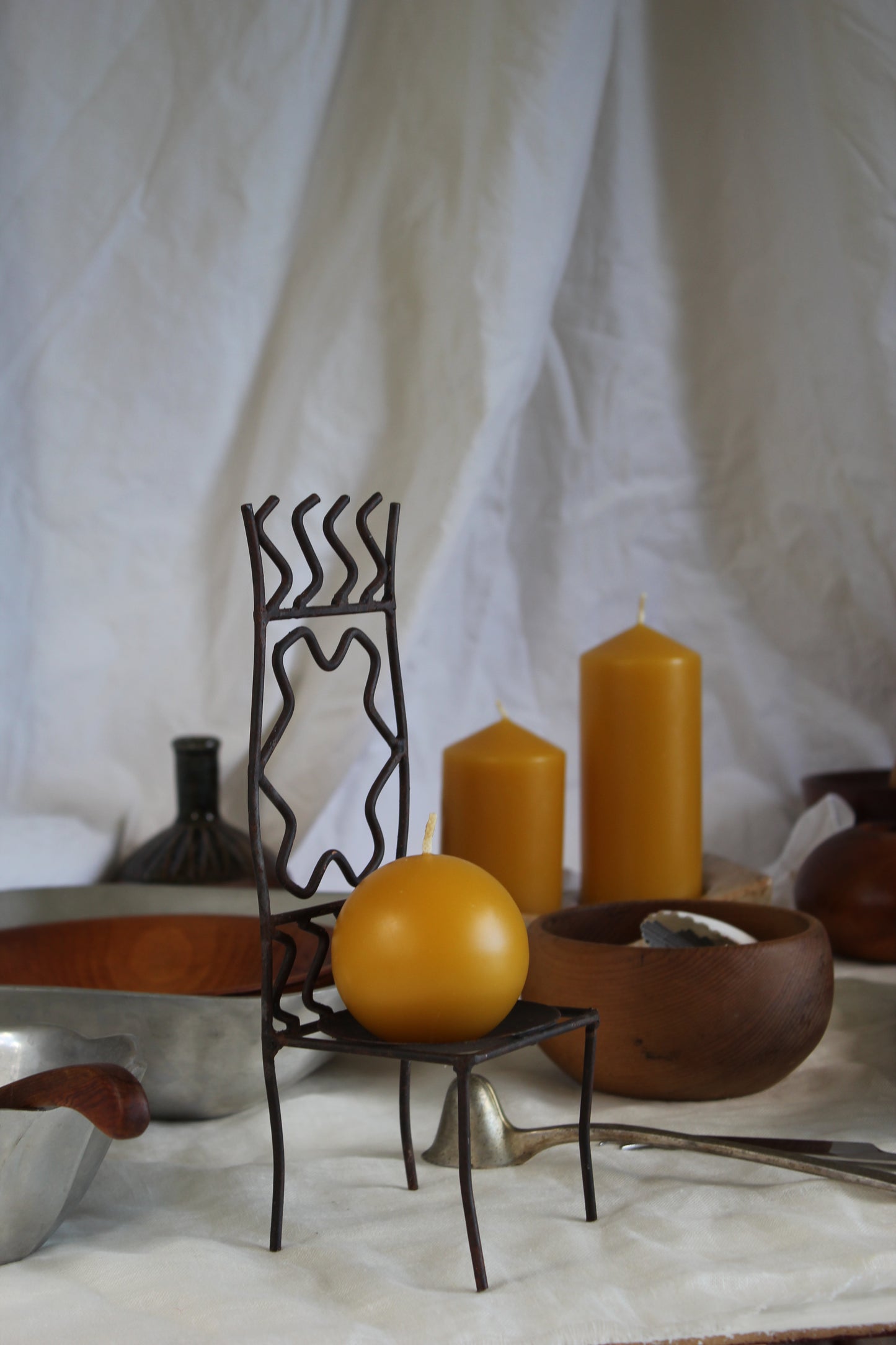 Vintage Folk Art Wire Chair Candle Holder