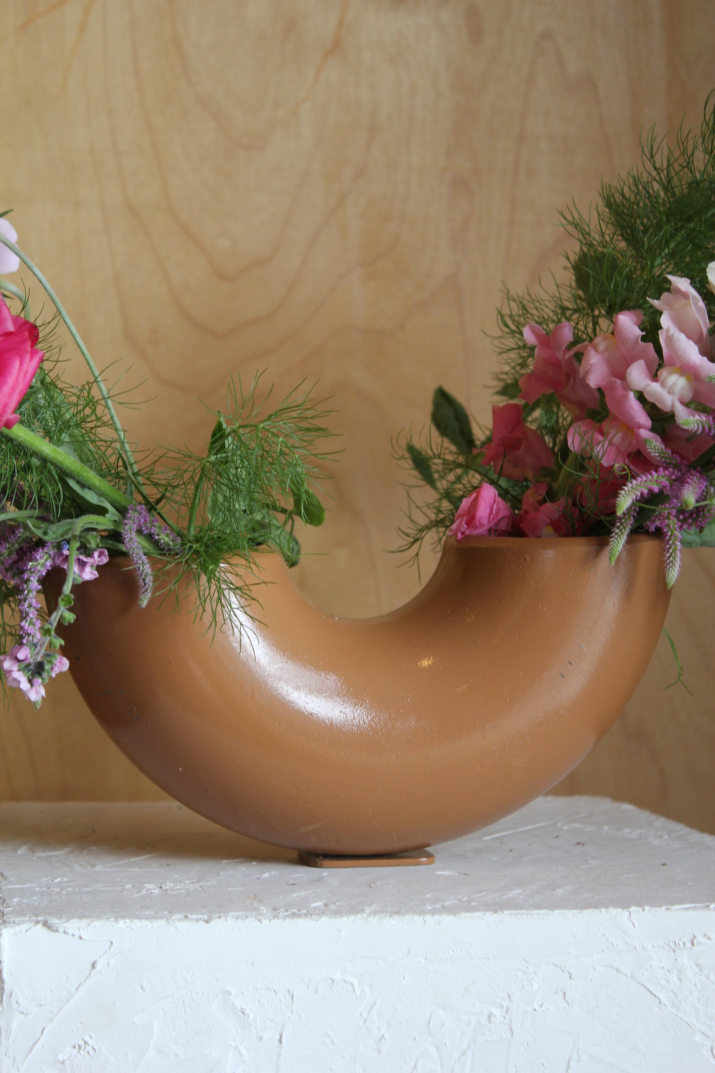 Brown Metal Pipe Vase – Heavy, Sculptural