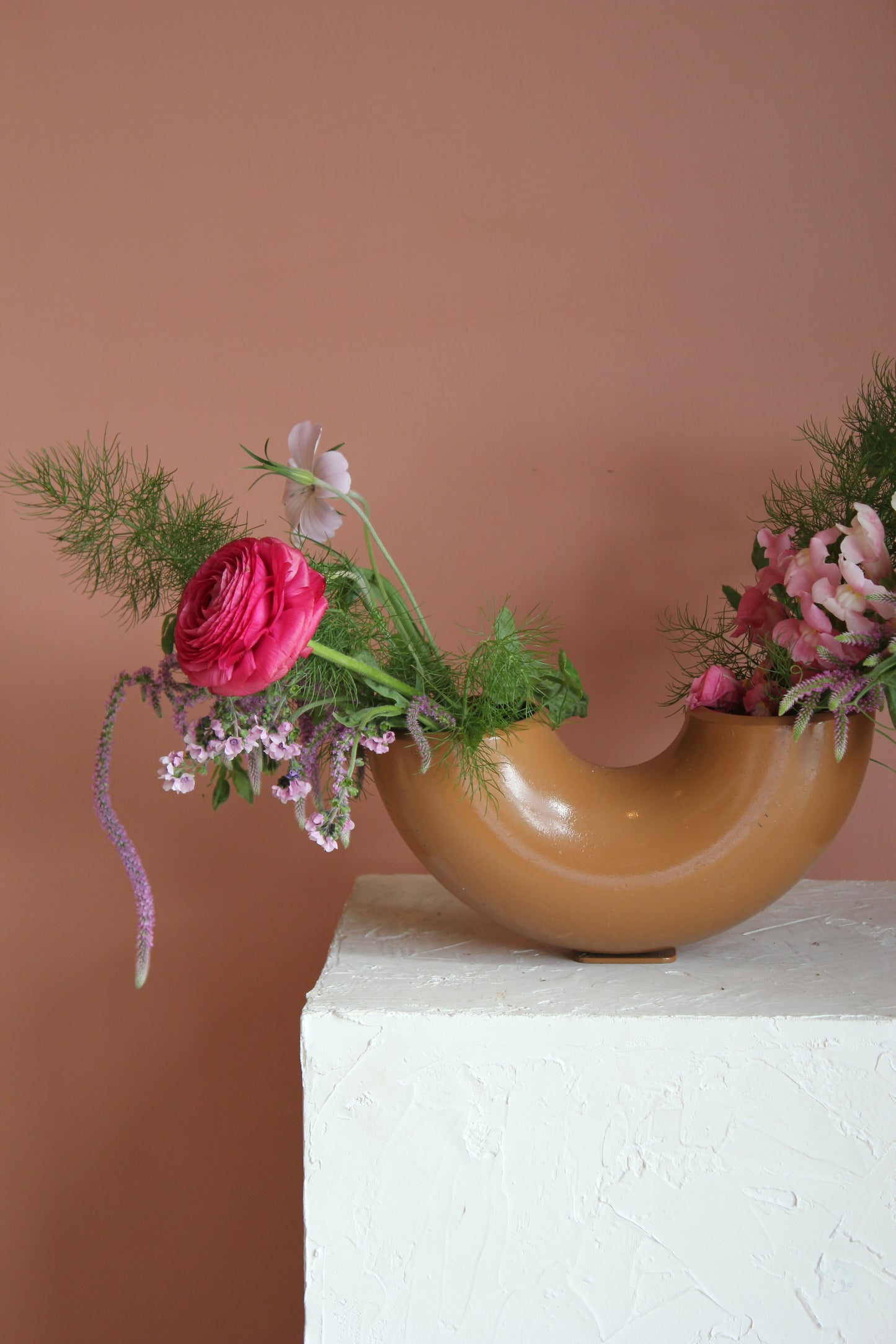 Brown Metal Pipe Vase – Heavy, Sculptural