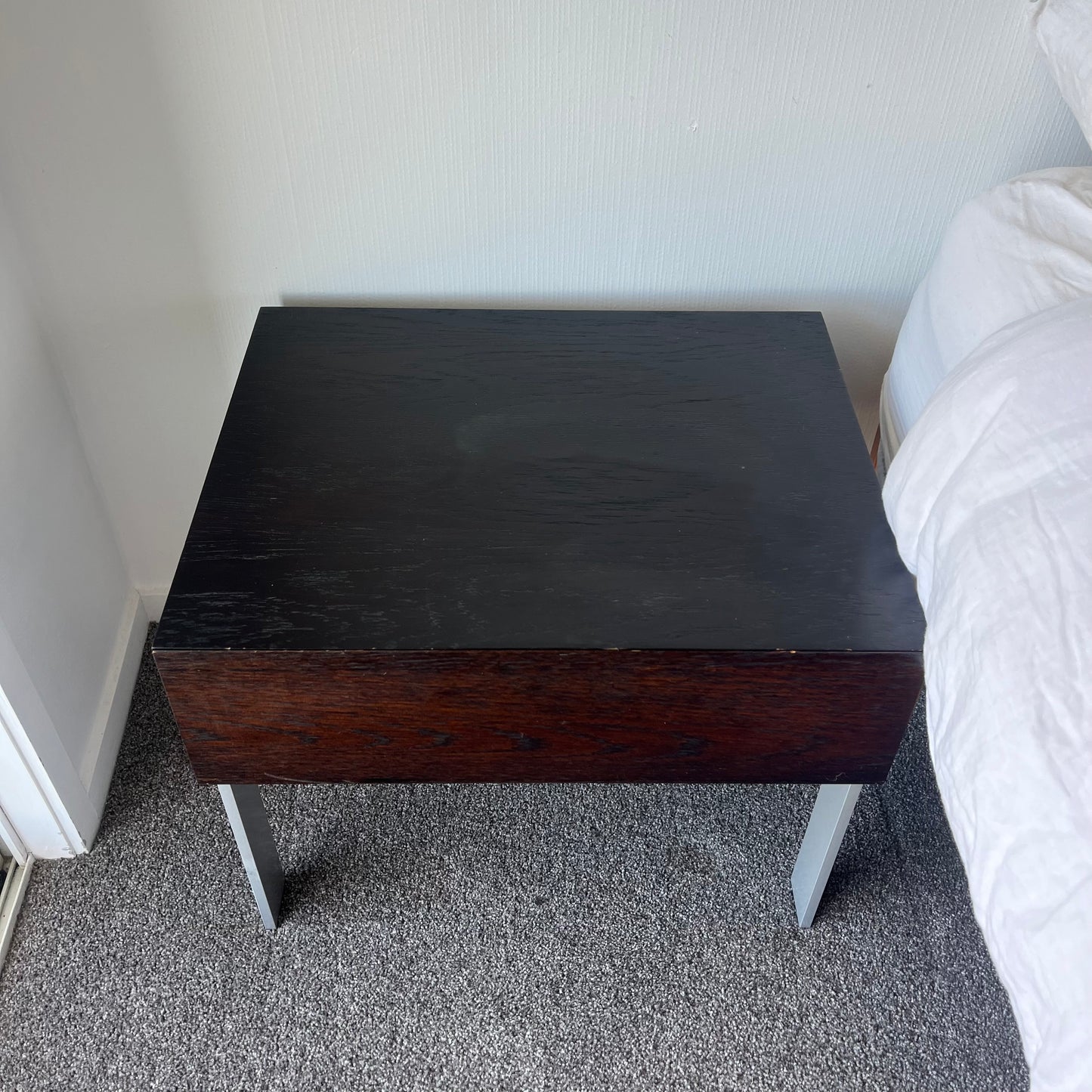 Pair of Modernist Oak + Chrome Bedside Tables