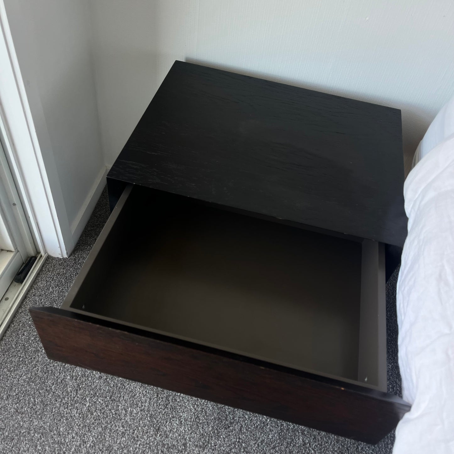 Pair of Modernist Oak + Chrome Bedside Tables