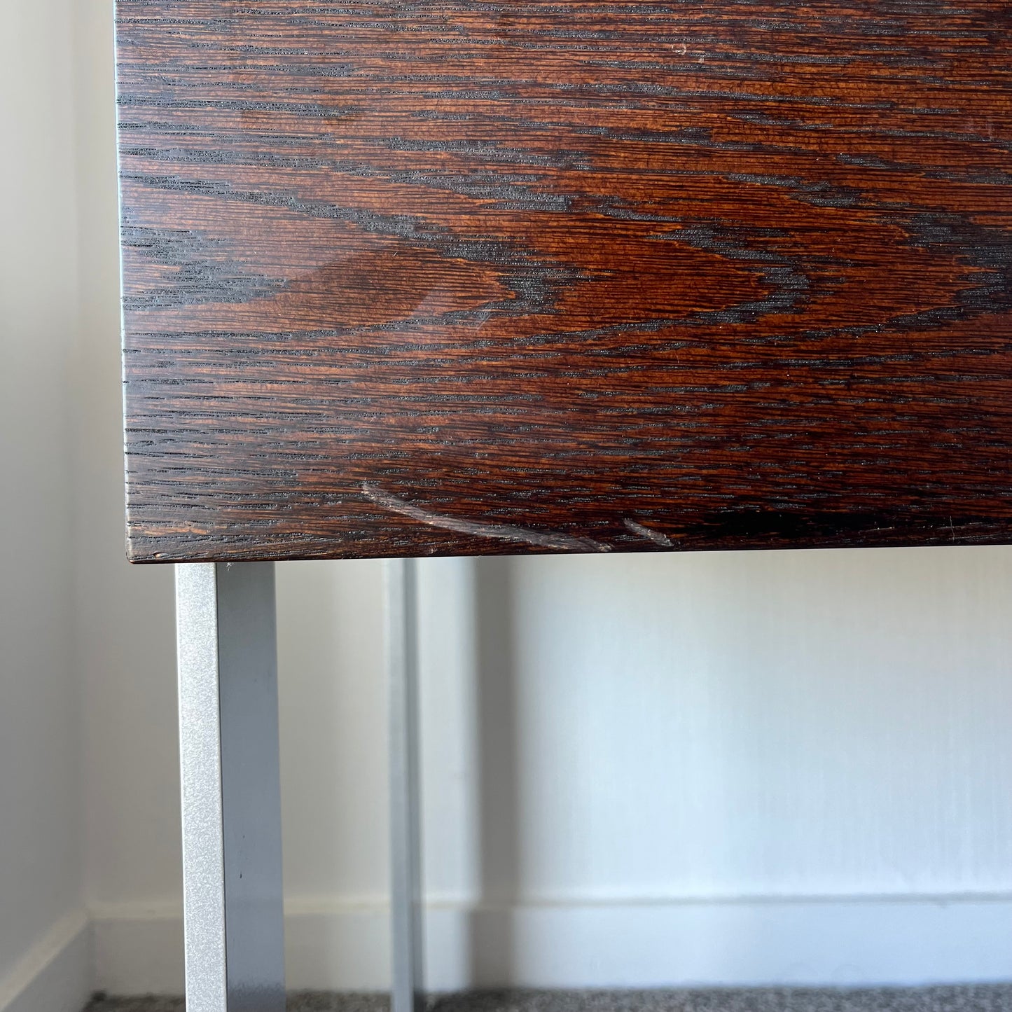 Pair of Modernist Oak + Chrome Bedside Tables