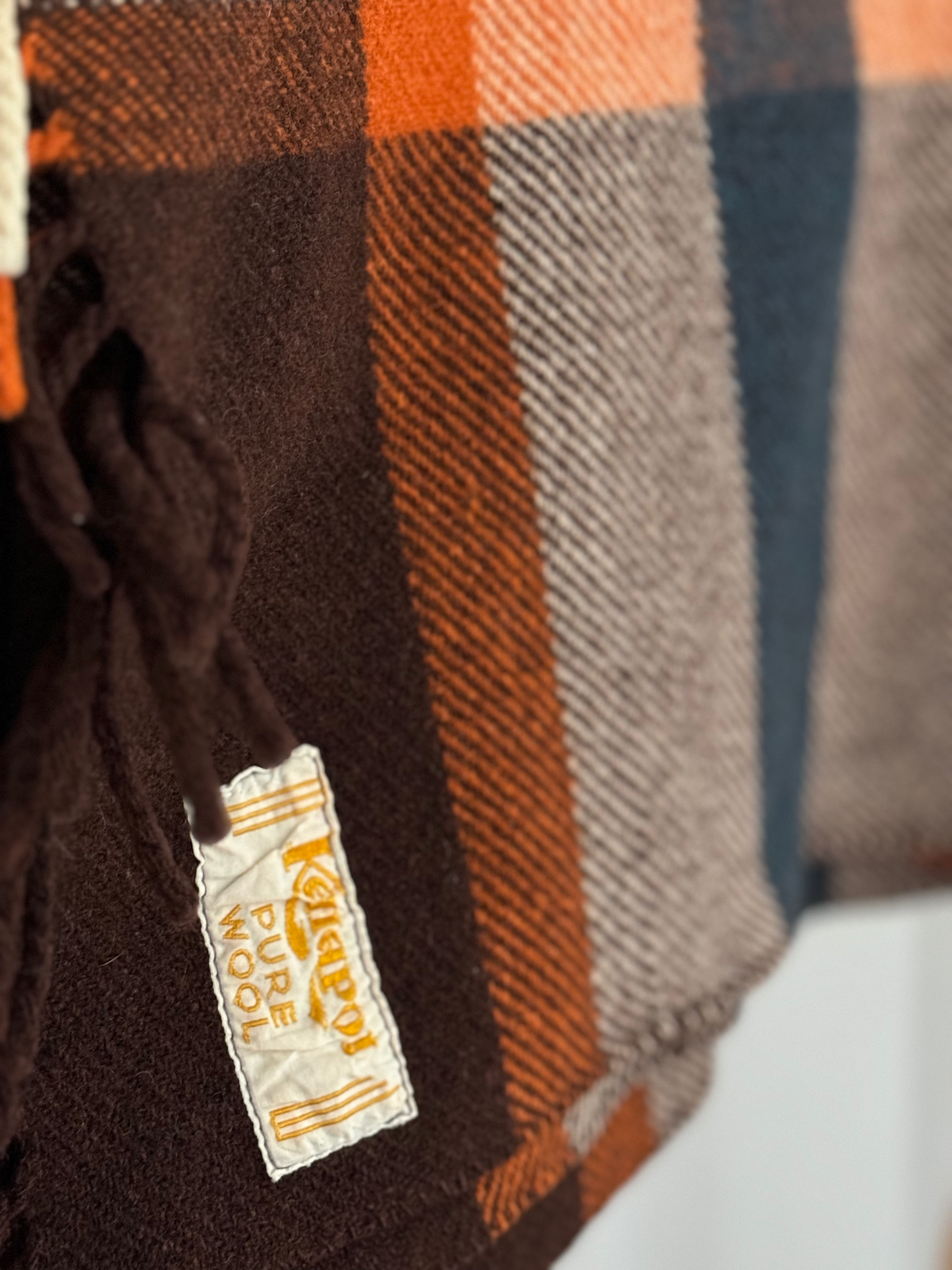 NZ Vintage Wool Blanket / Kaiapoi / & Orange Tartan