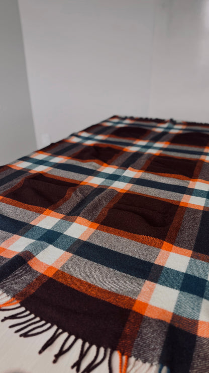 NZ Vintage Wool Blanket / Kaiapoi / & Orange Tartan