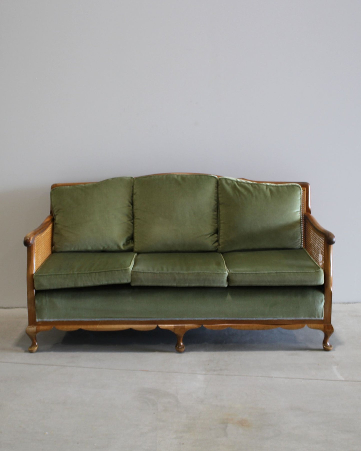 Vintage Bergère-Style Cane Sofa / Green