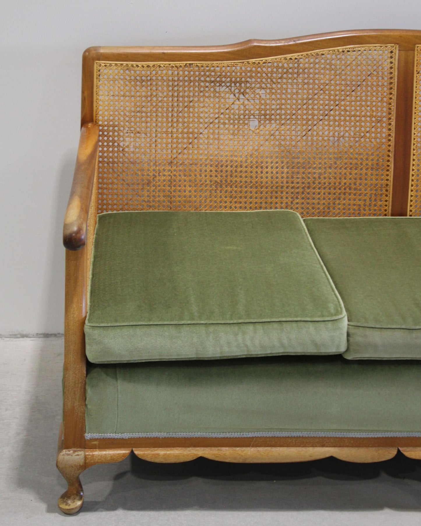 Vintage Bergère-Style Cane Sofa / Green