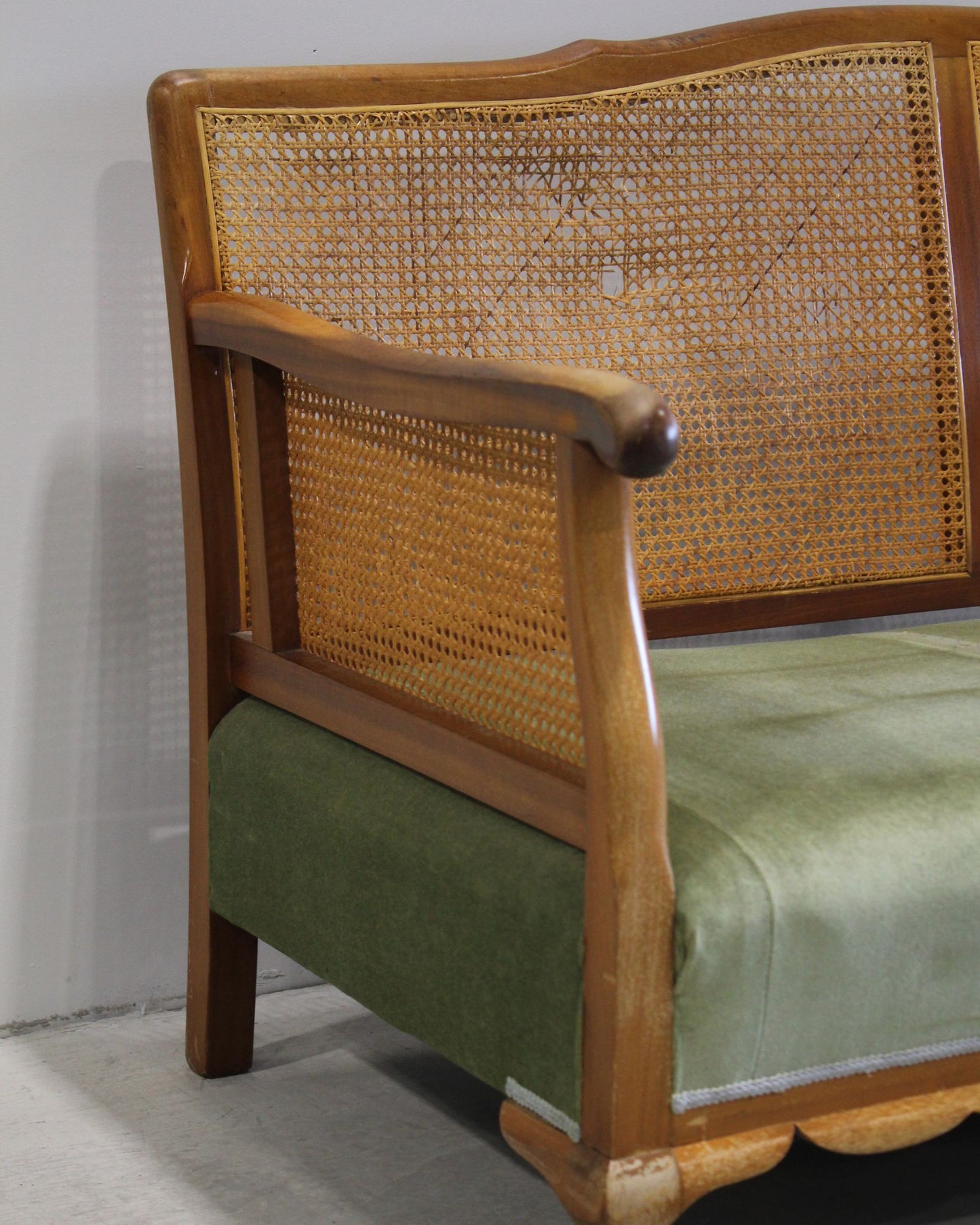 Vintage Bergère-Style Cane Sofa / Green