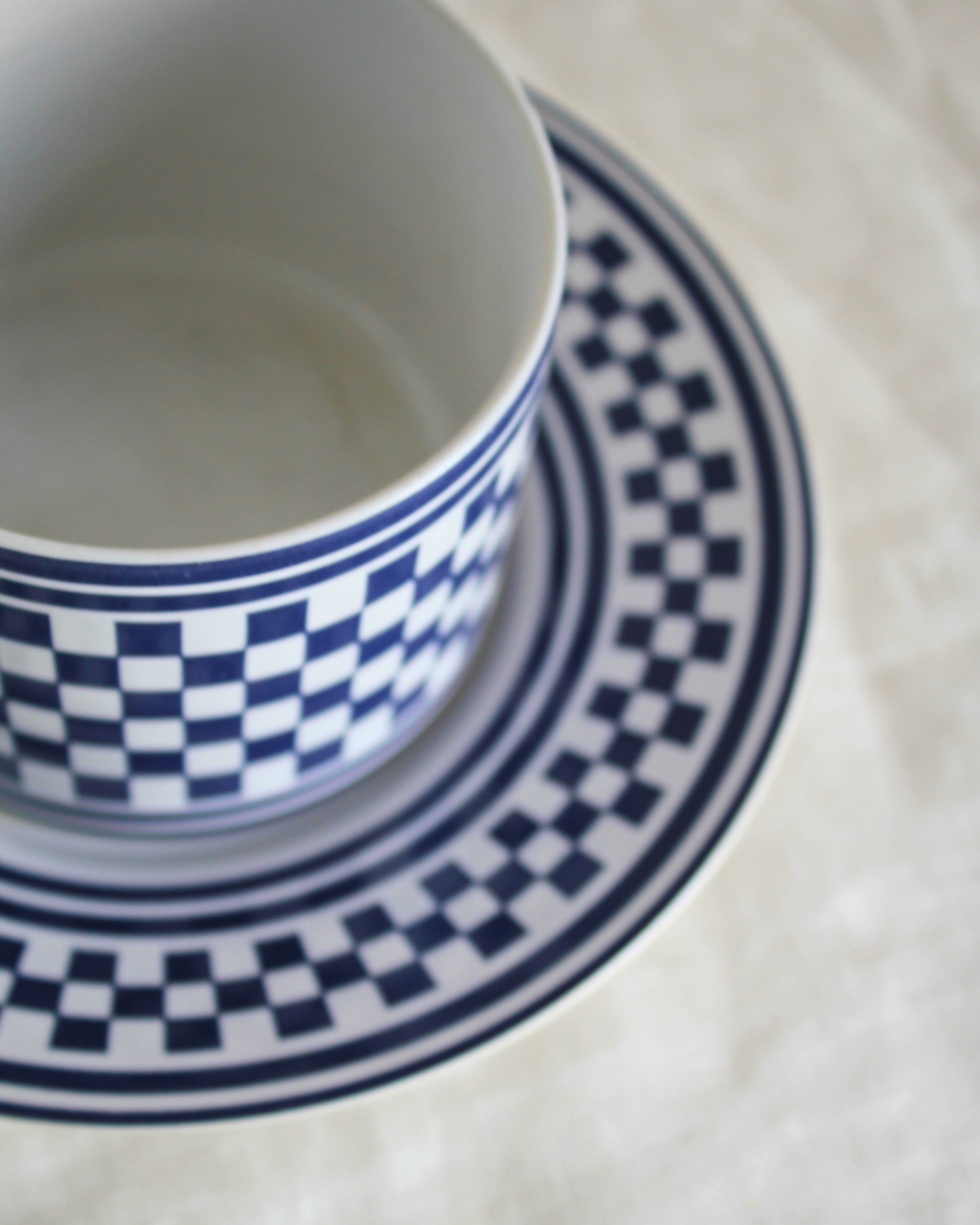90's Blue Check Cups and Saucers | Set of 3