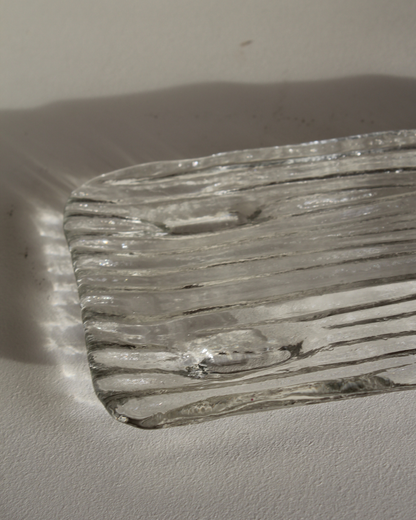 Vintage ribbed glass platter with feet