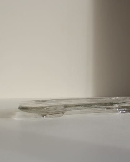 Vintage ribbed glass platter with feet