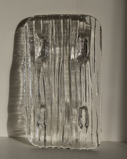Vintage ribbed glass platter with feet