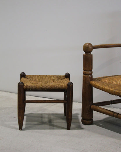 Antique European Rush Stool with Turned Timber Frame