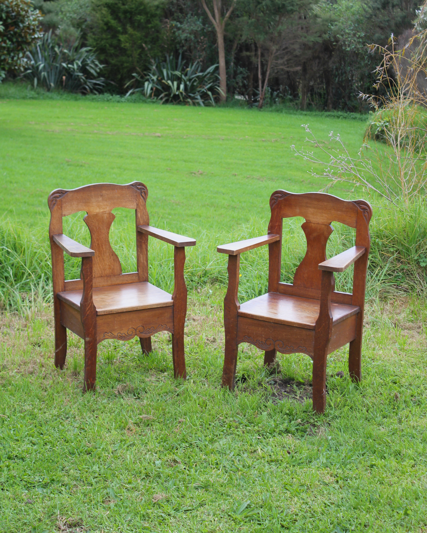 Vintage Arts & Crafts Style Carver Chairs / Pair