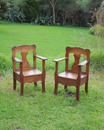 Vintage Arts & Crafts Style Carver Chairs / Pair
