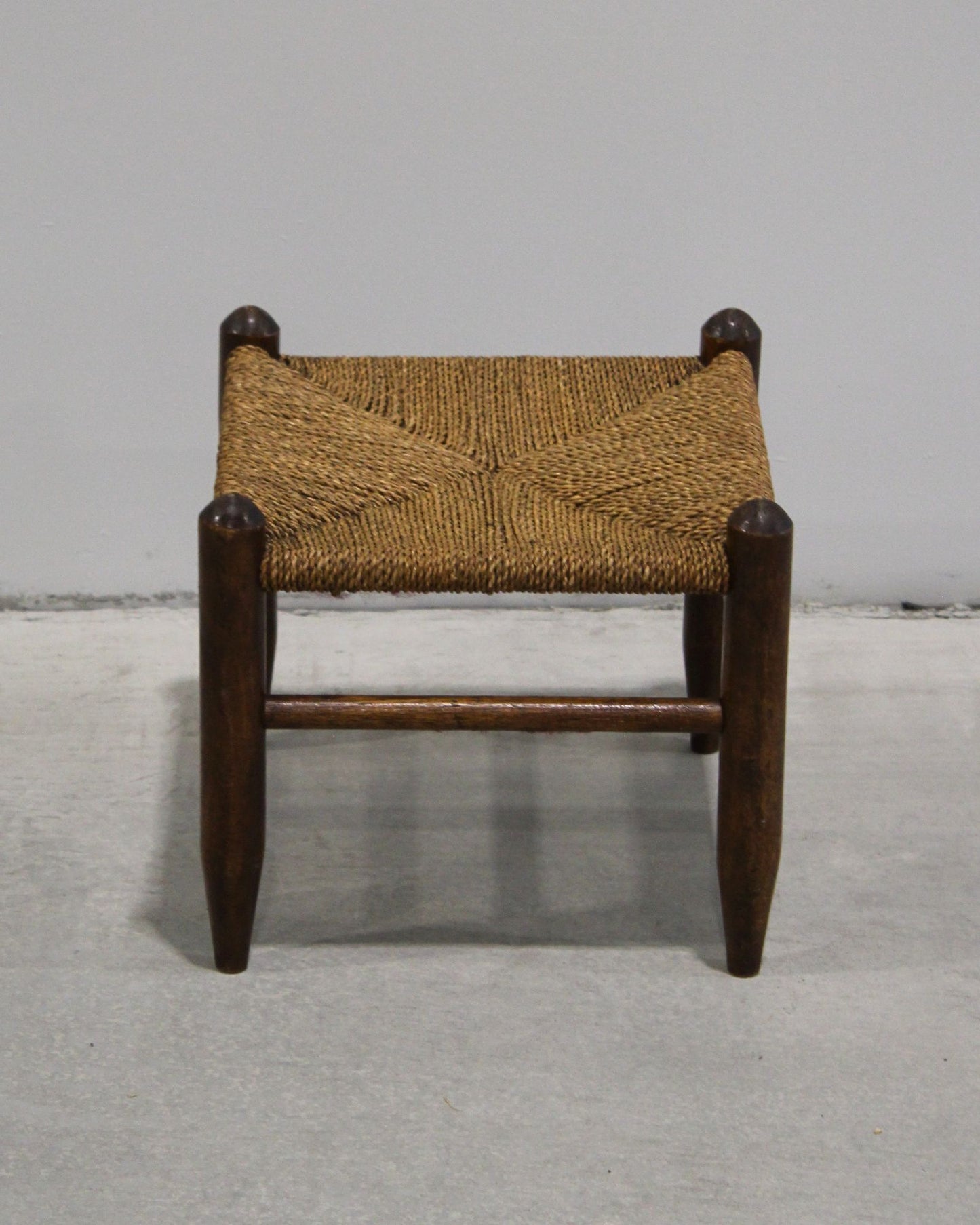 Antique European Rush Stool with Turned Timber Frame