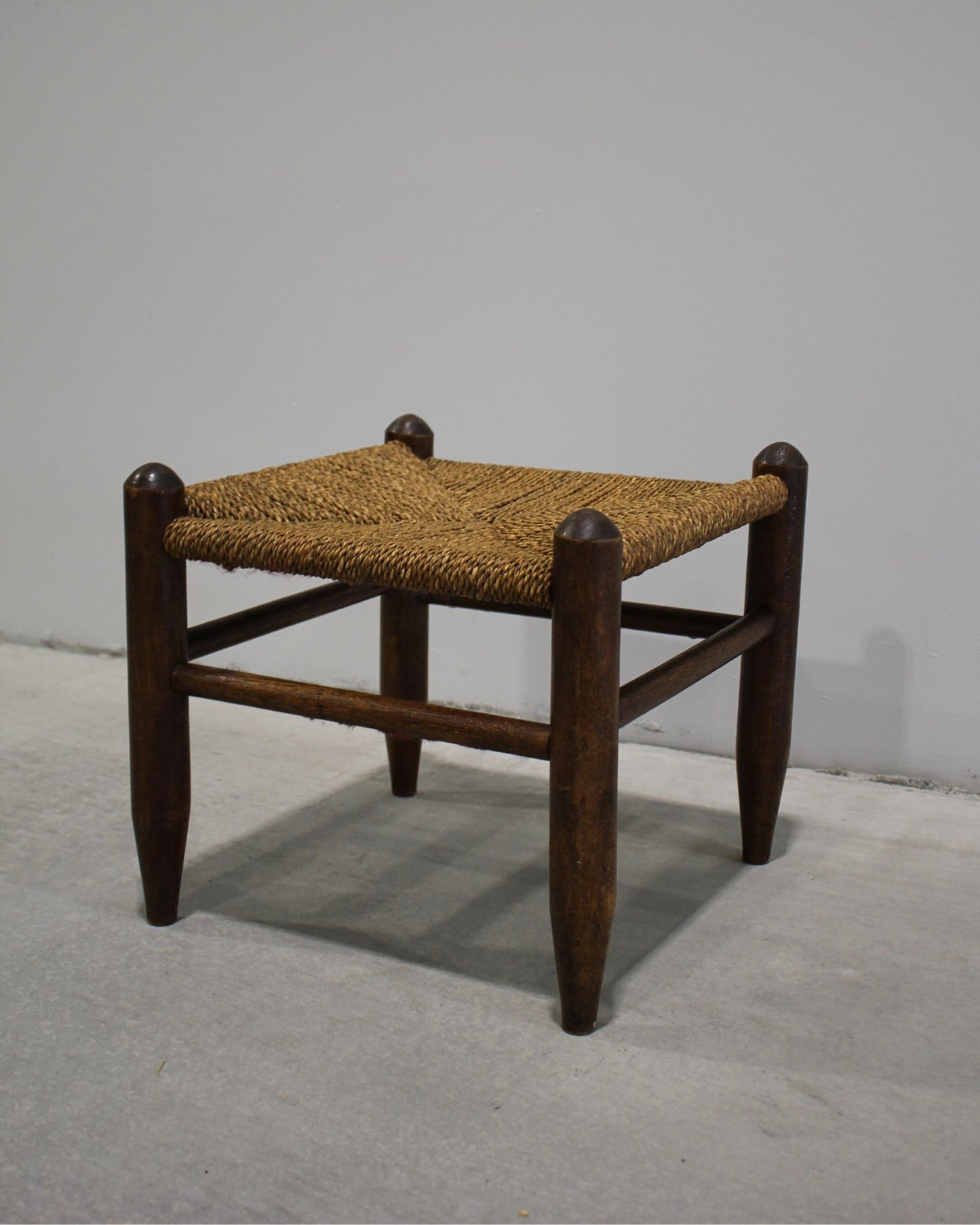 Antique European Rush Stool with Turned Timber Frame