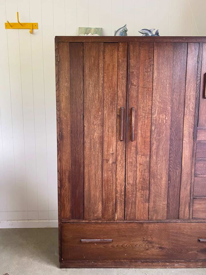 Vintage Solid Wood Wardrobe with Drawers – Imported from London