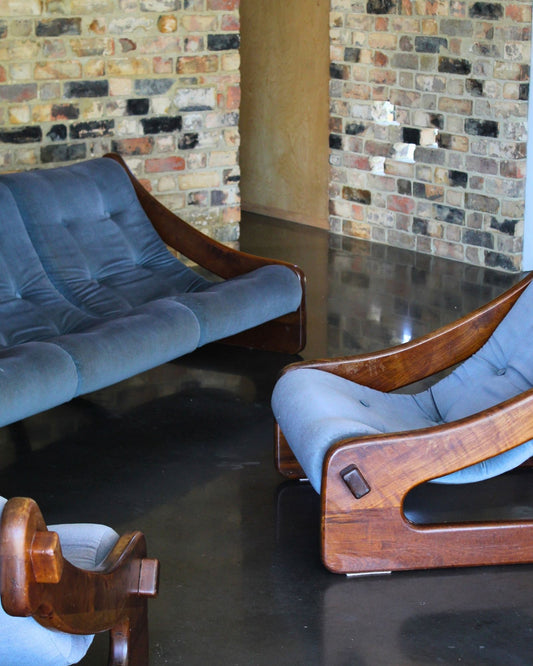 Vintage Timber Lounge Suite (3-Piece) – Blue