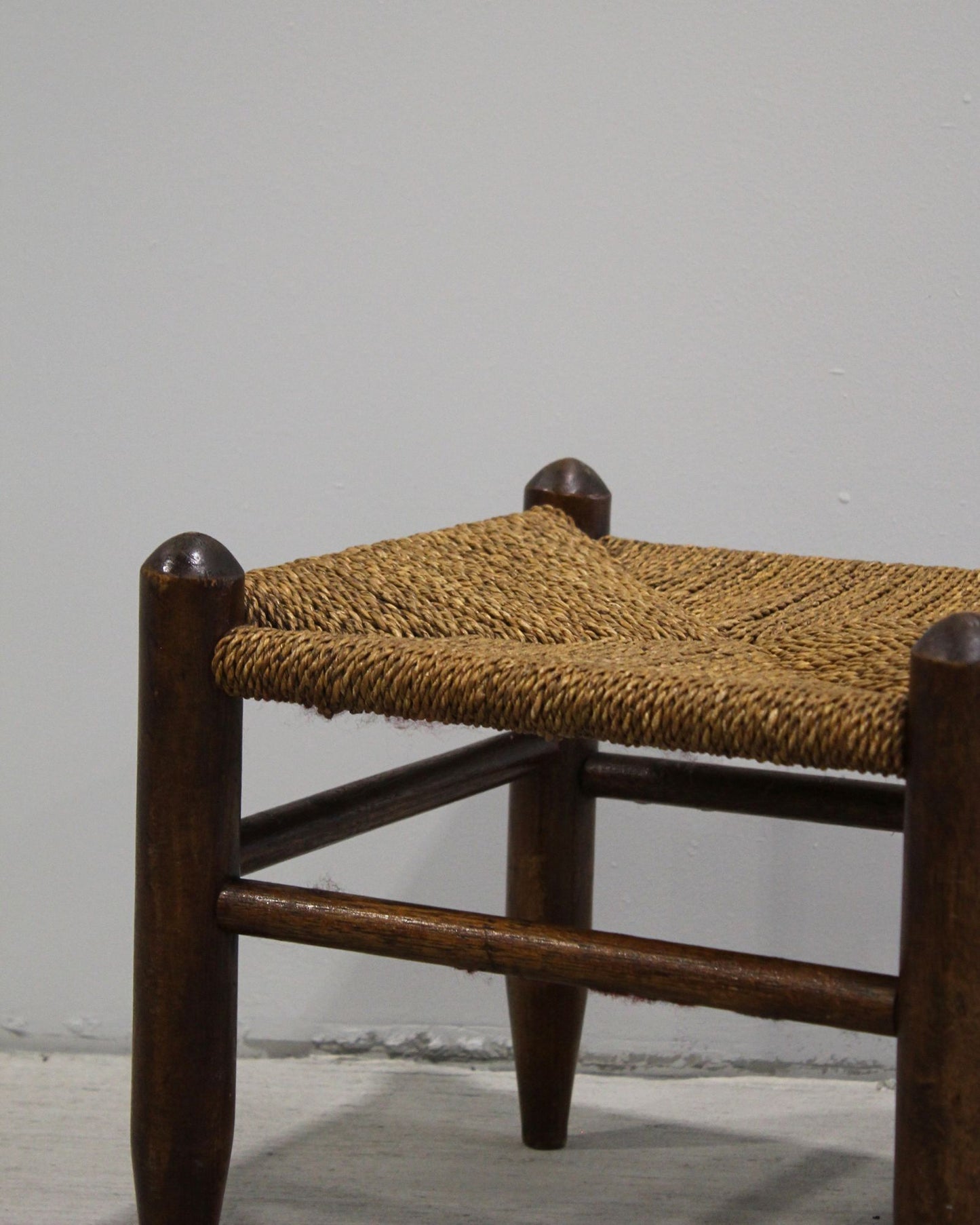Antique European Rush Stool with Turned Timber Frame