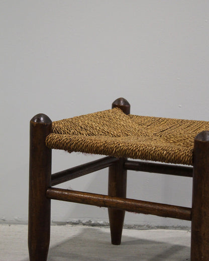 Antique European Rush Stool with Turned Timber Frame