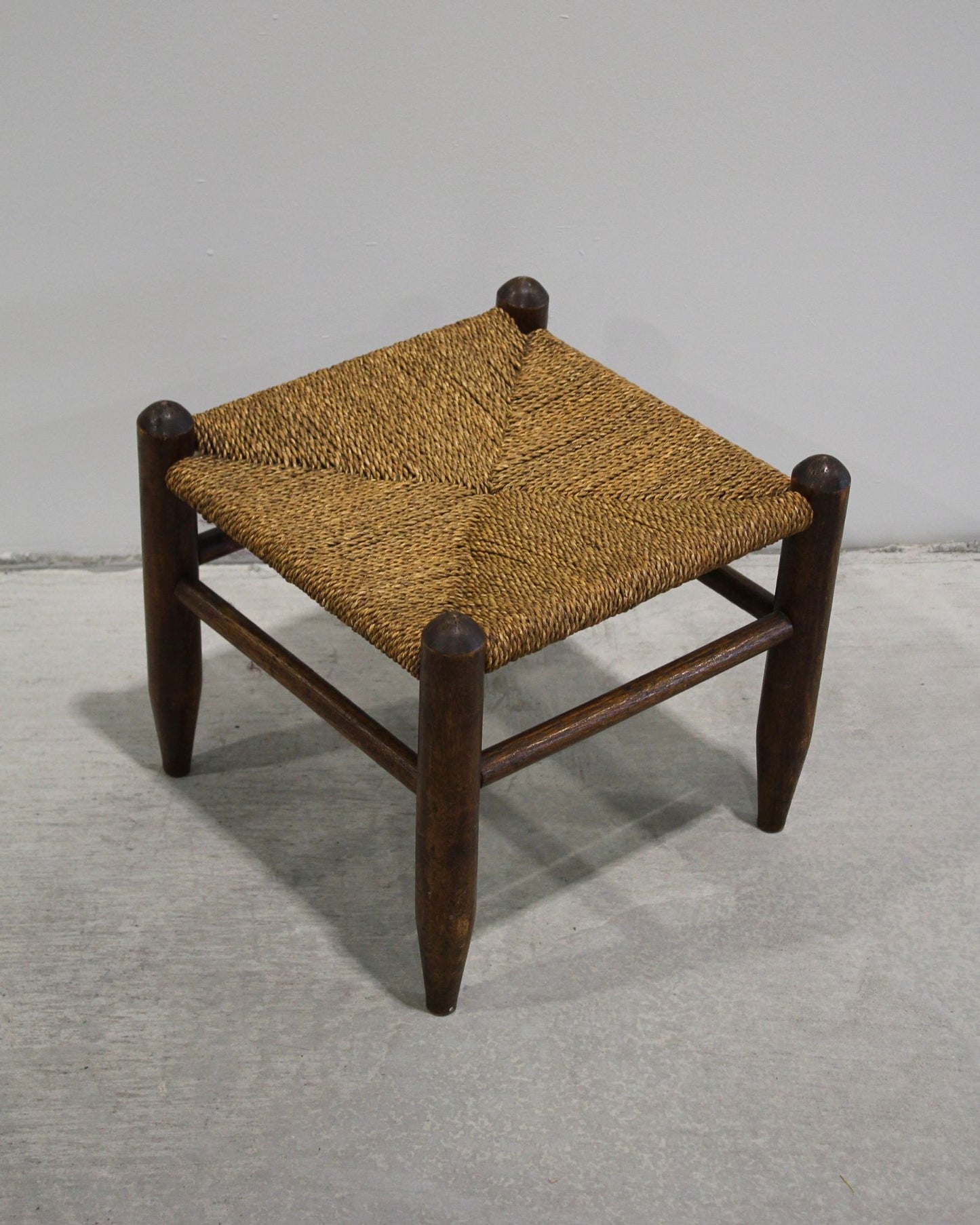 Antique European Rush Stool with Turned Timber Frame