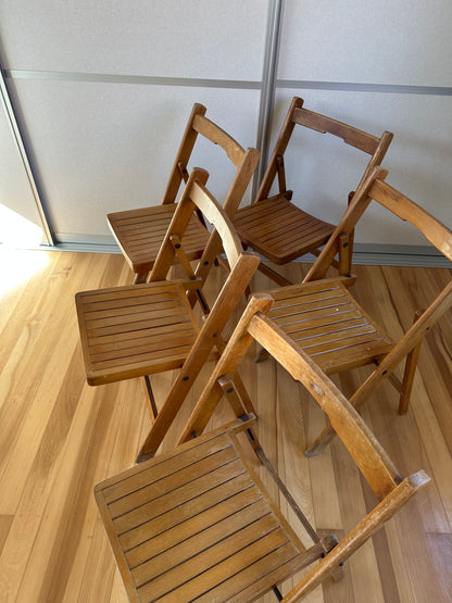 Slatted Folding Wooden Chairs / Set of 5