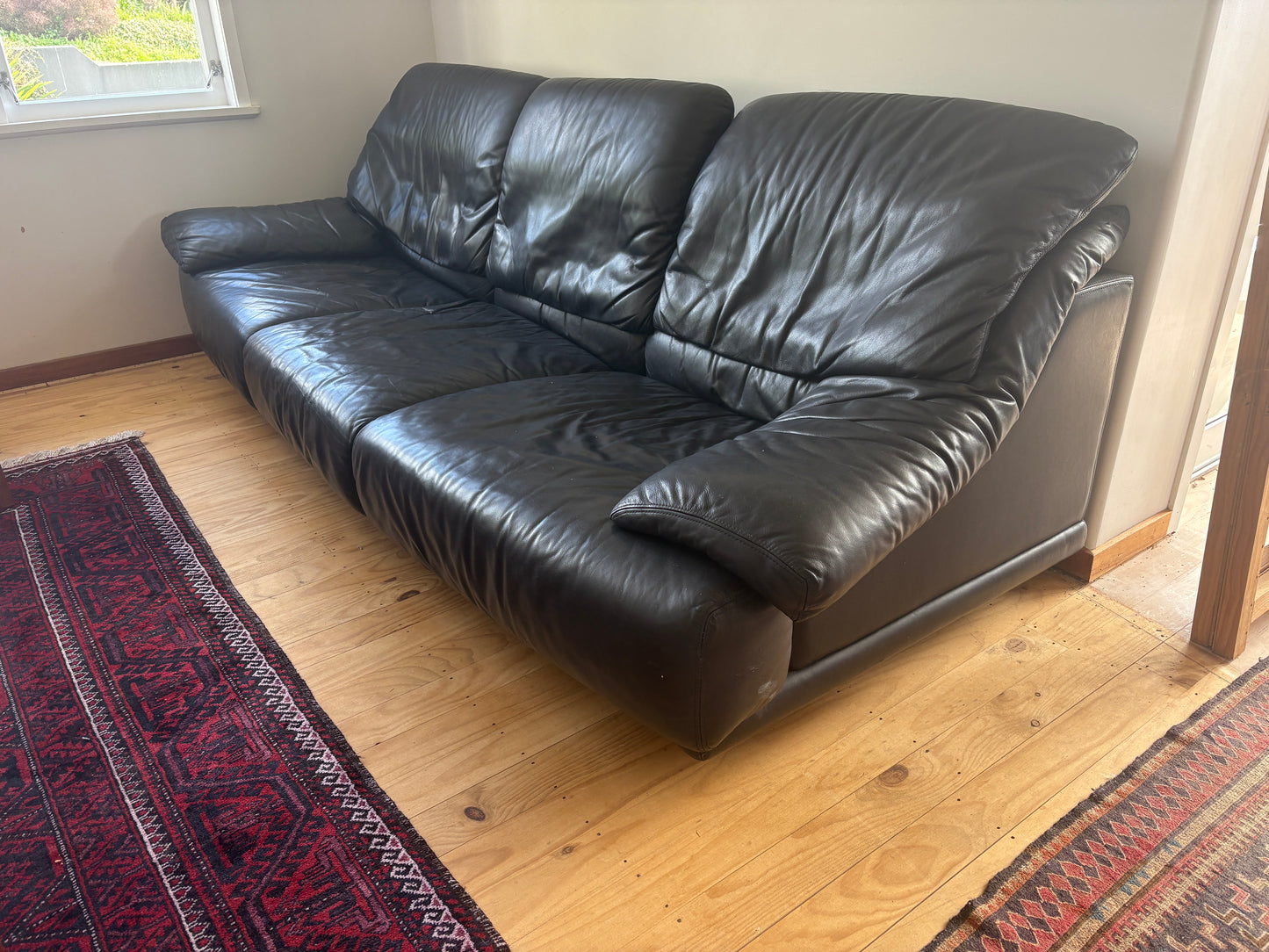 Vintage Mid-Century Black Leather Sofa