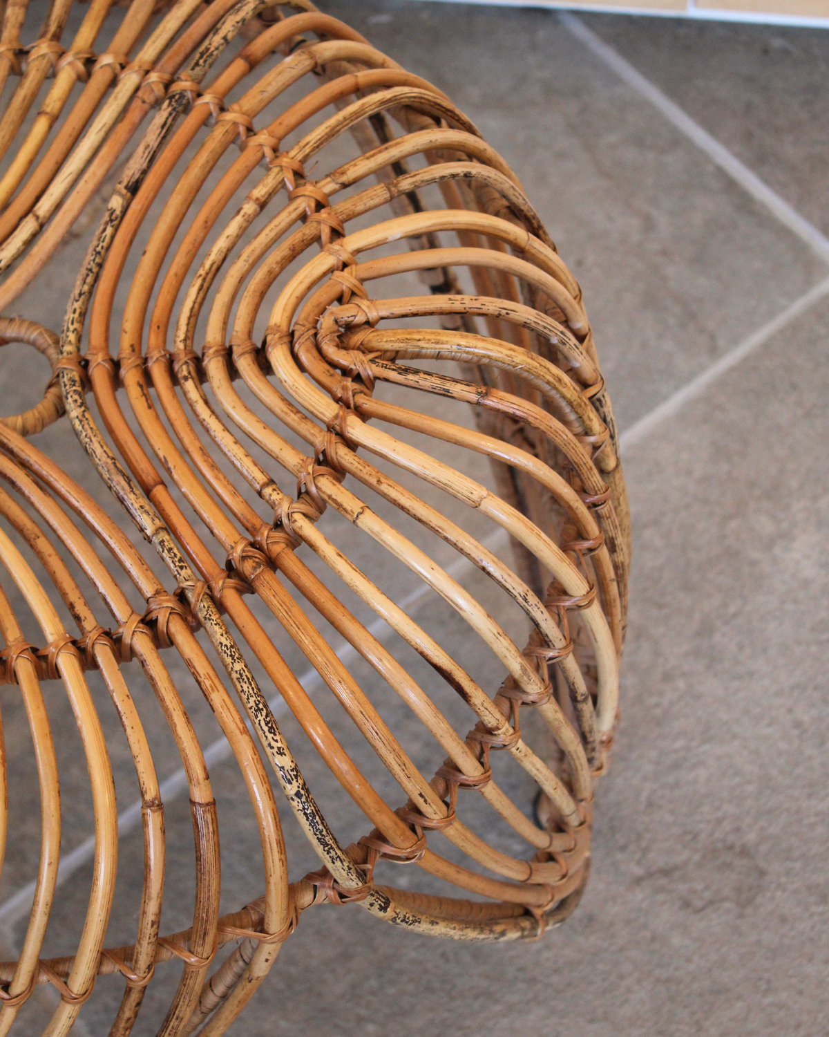 Mid Century Rattan Stool | Plant Stand