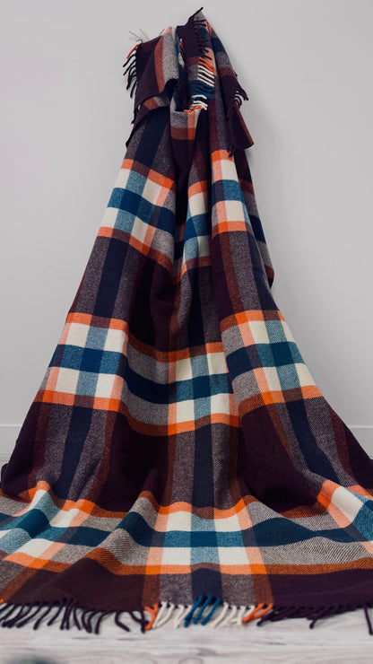 NZ Vintage Wool Blanket / Kaiapoi / & Orange Tartan