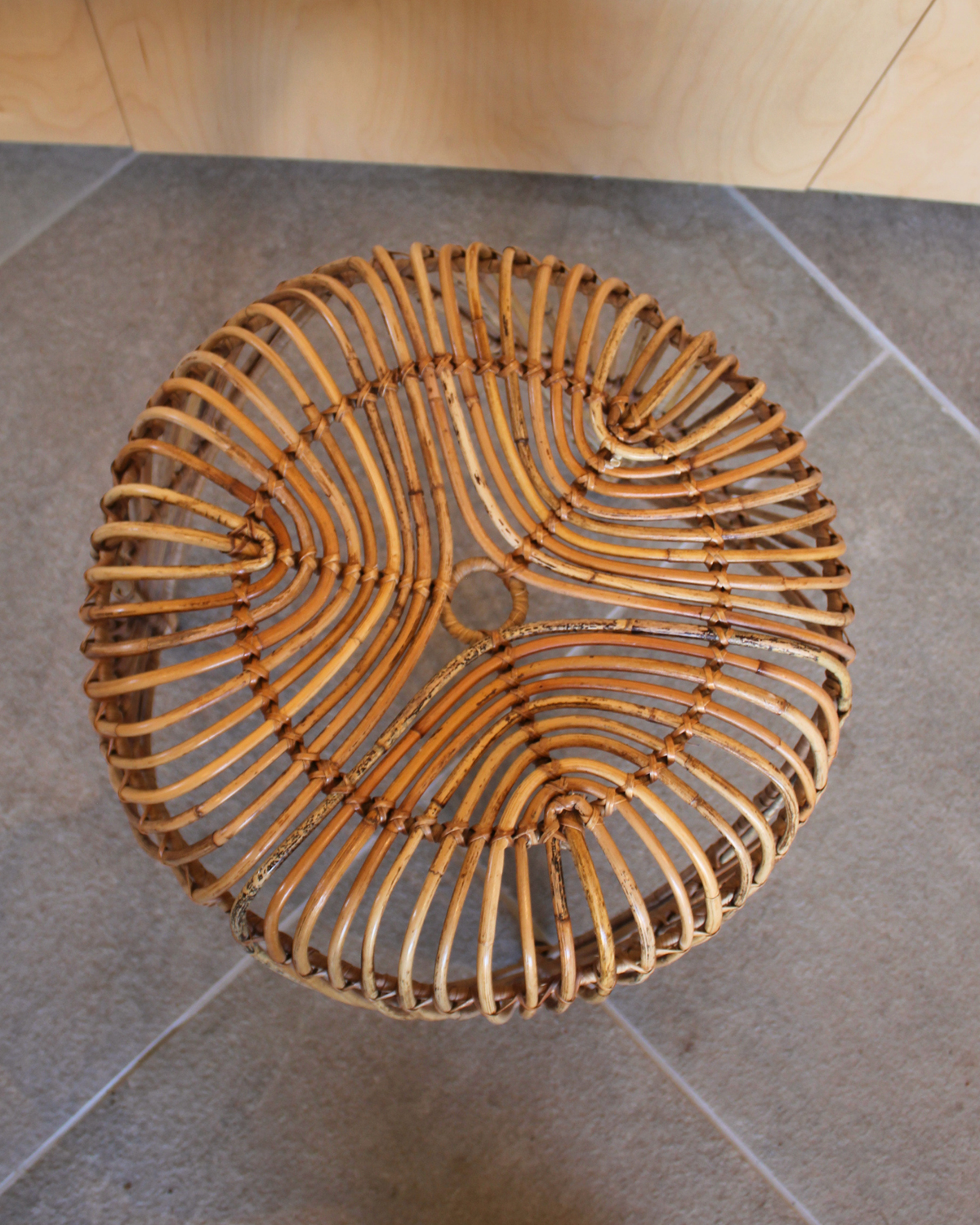 Mid Century Rattan Stool | Plant Stand
