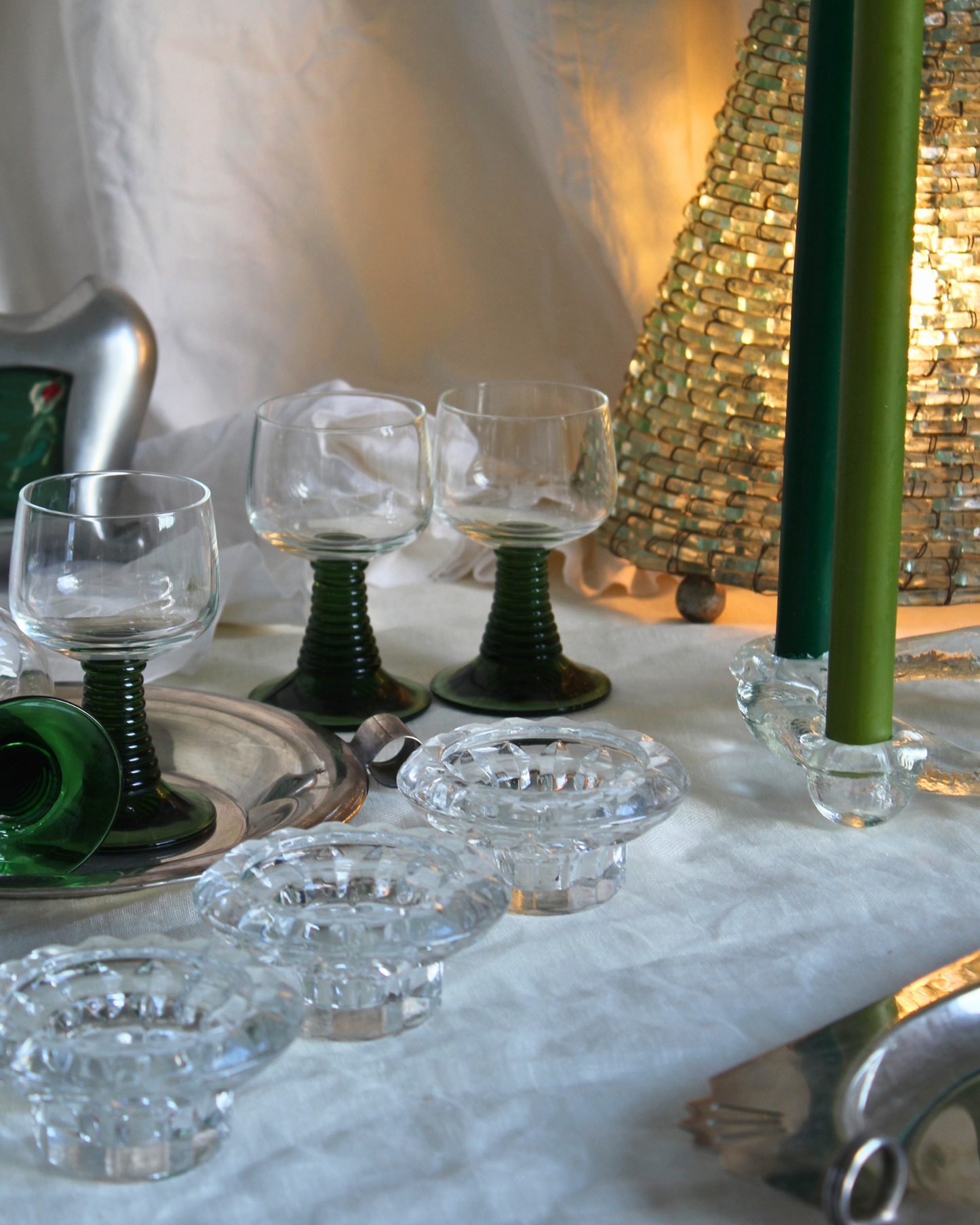 French Glass Candle Holders / Set of 3