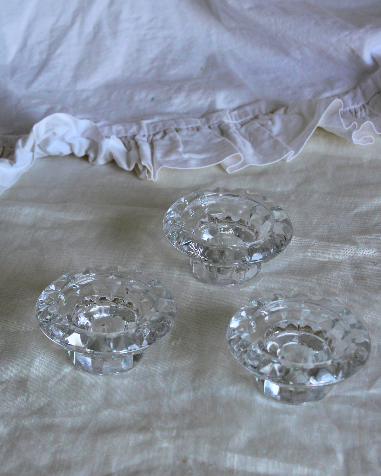 French Glass Candle Holders / Set of 3