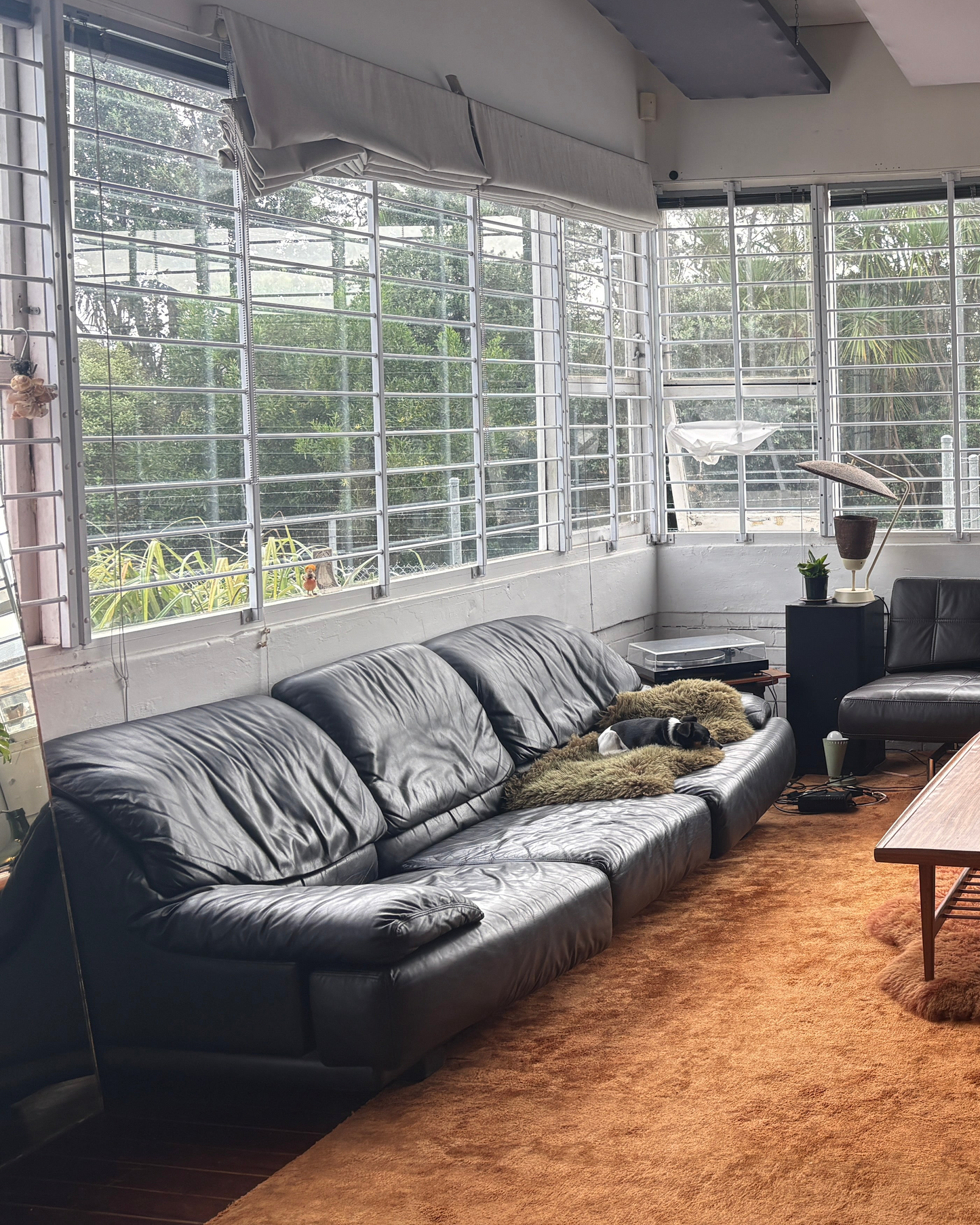 Vintage Mid-Century Black Leather Sofa