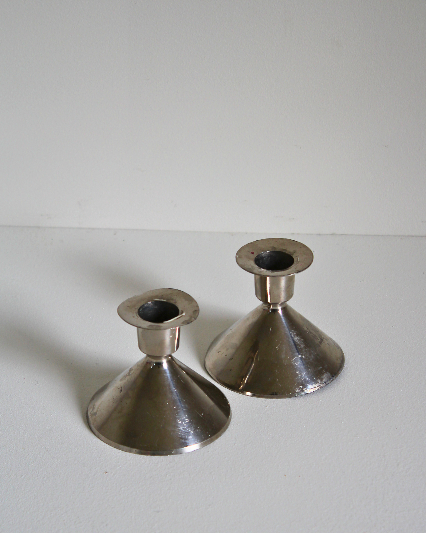 Pair of Vintage Chrome Trumpet Candlesticks